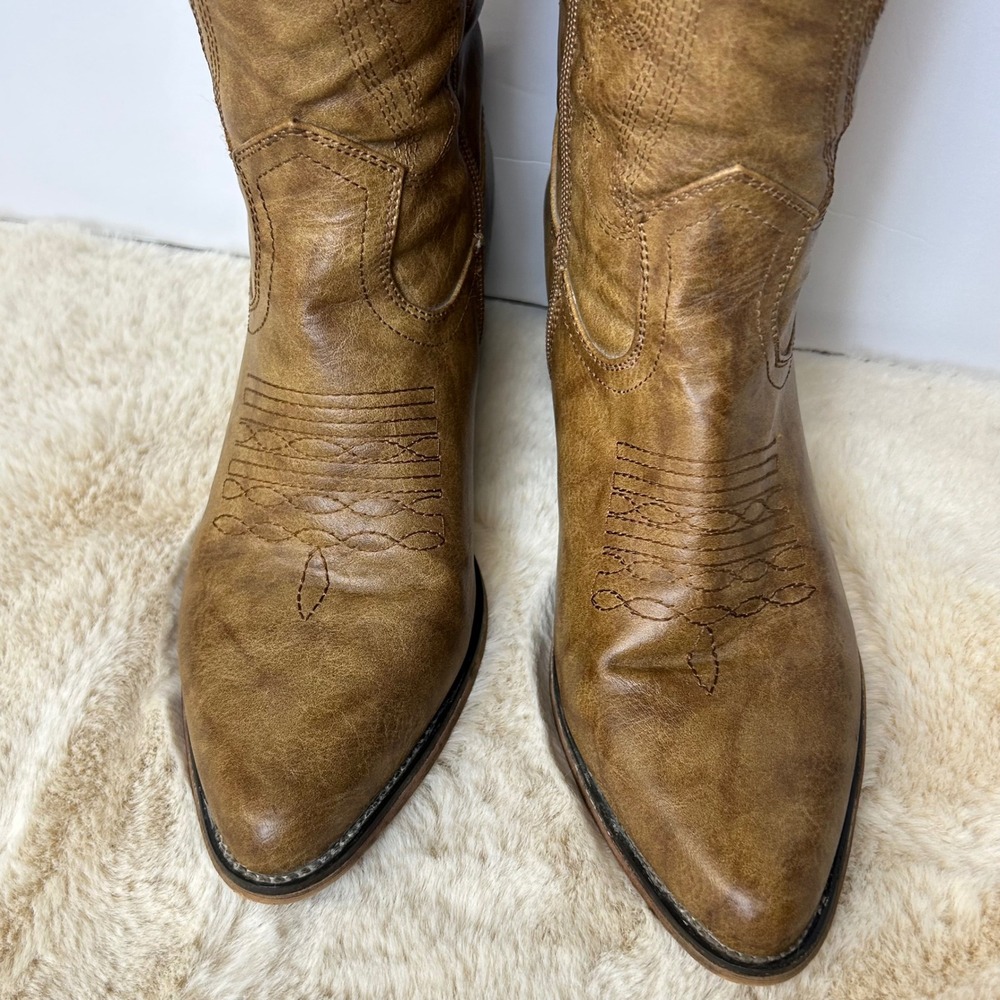 Roper Womens Tan Distressed Faux Leather Western Cowgirl Boots 8.5 - Picture 2 of 8
